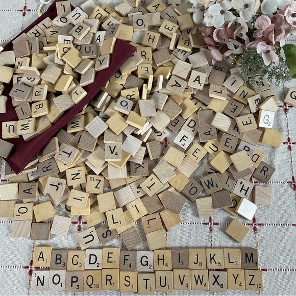 scrabble Other - 450+ Vintage Scrabble Wooden Tiles Primitive Rustic Random Letters Huge Lot